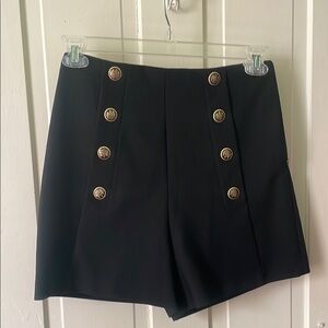 Black High-Waisted Shorts with Gold Buttons